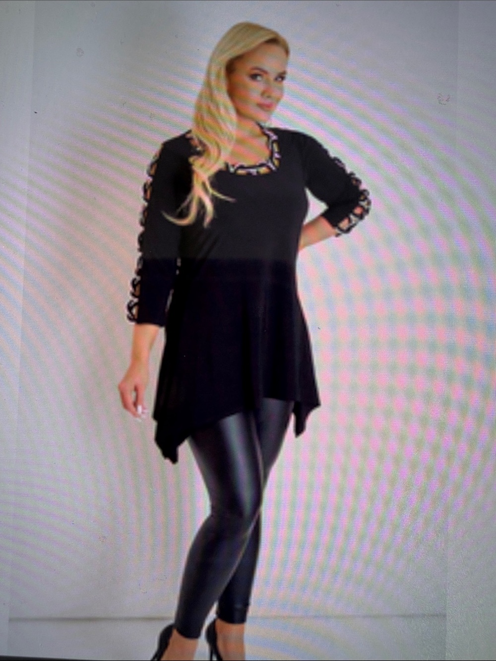 Joseph Ribkoff Black Tunic with White Ribbon Trim